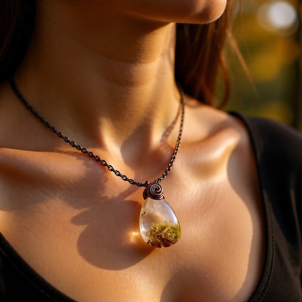 Heavy Clear Quartz Drop Pendant w. Natural Rock Inclusions +++ 23" Rope Chain - Picture 7 of 11